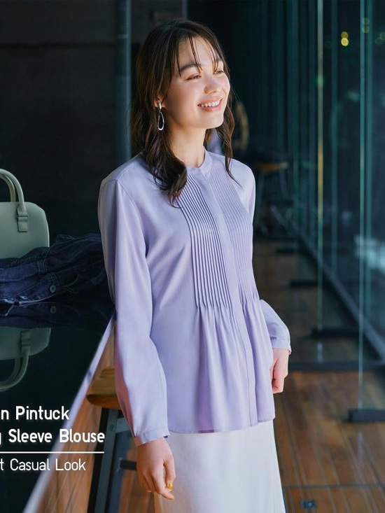 Uniqlo Tops - lavender Uniqlo Rayon Pintuck Long-Sleeved Blouse